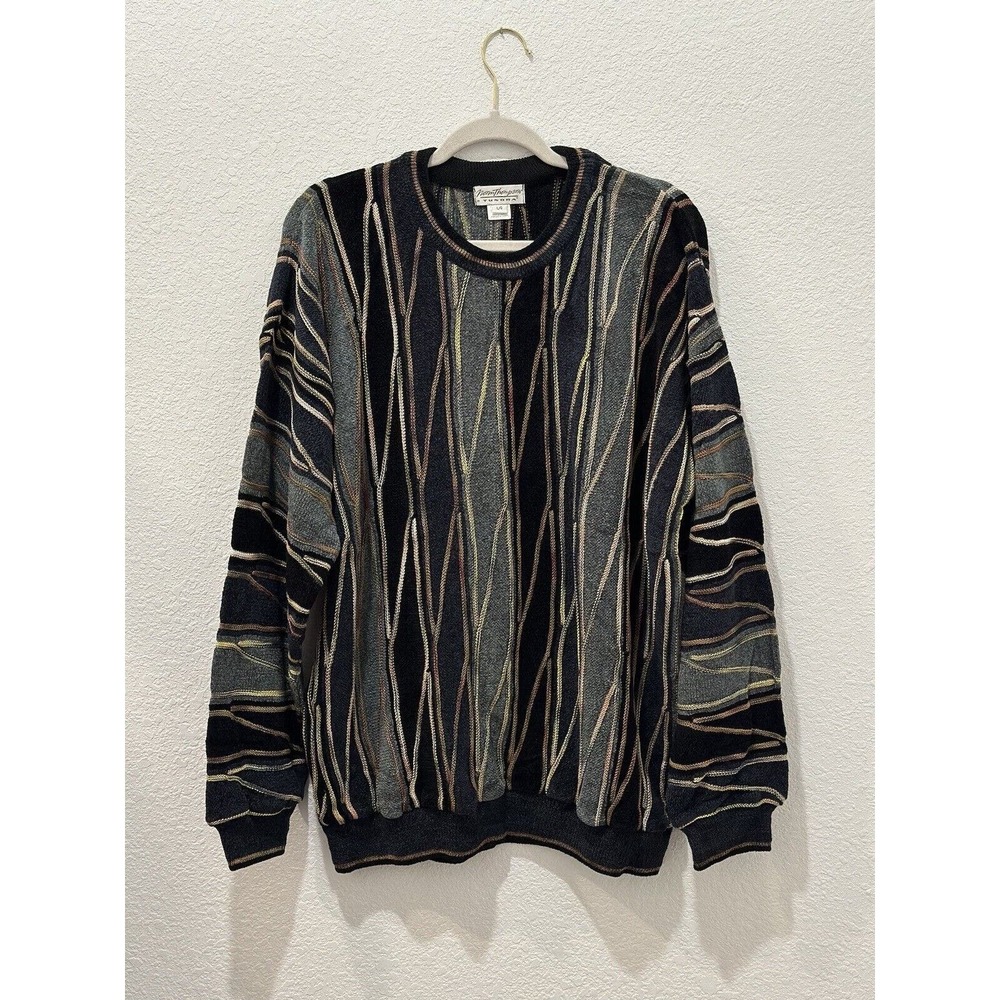 Vintage Black Norm Thompson By Tundra Sweater Striped Pattern Size Large